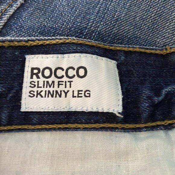 Express Rocco Jeans Mens 31/32 (33/31) Slim Fit Skinny Leg Dark Wash Distressed - Picture 3 of 14